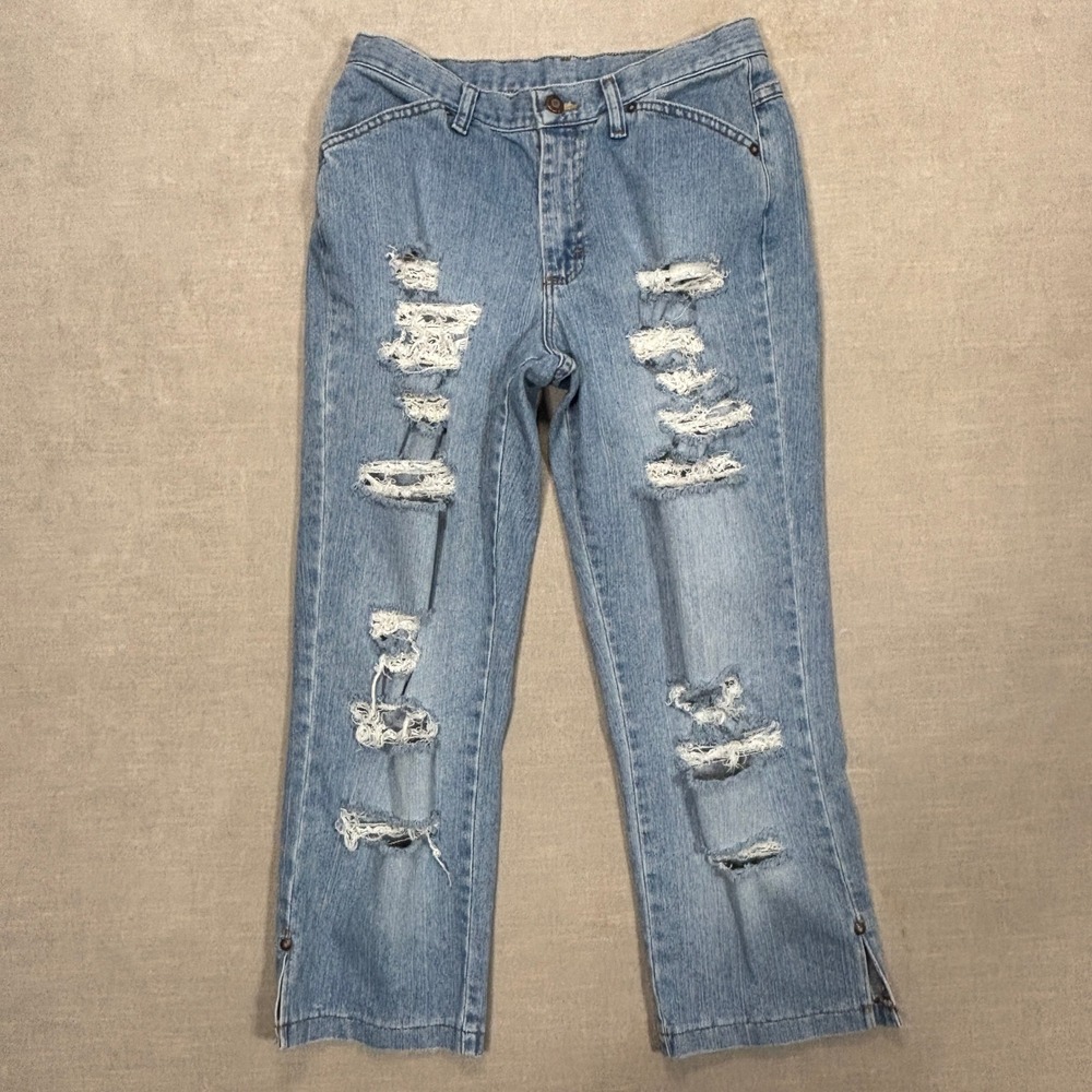 Lee Riders Capri Jeans Womens 10 Distressed Mid‎ Rise Denim